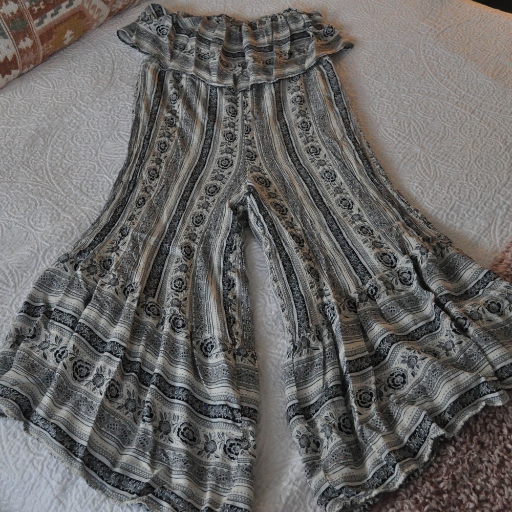 American Eagle Strapless Floral Jumpsuit